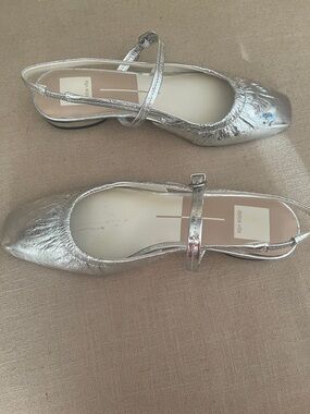 Vince Camuto Metallic Silver Pointed Slingback Flats
